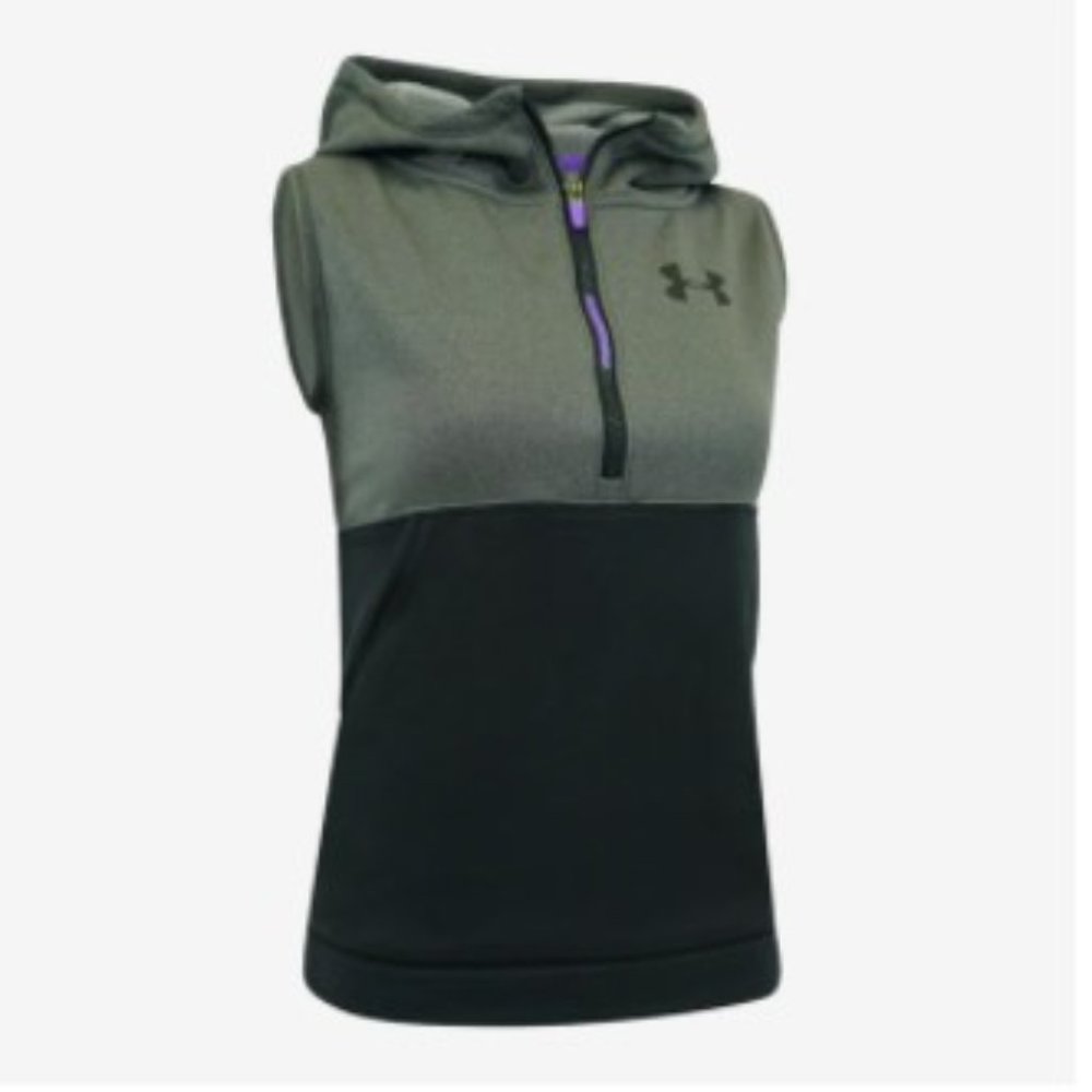 UNDER ARMOUR Storm1 Cold Gear Hooded Vest - Youth Med - Gray/Black Purple Zipper